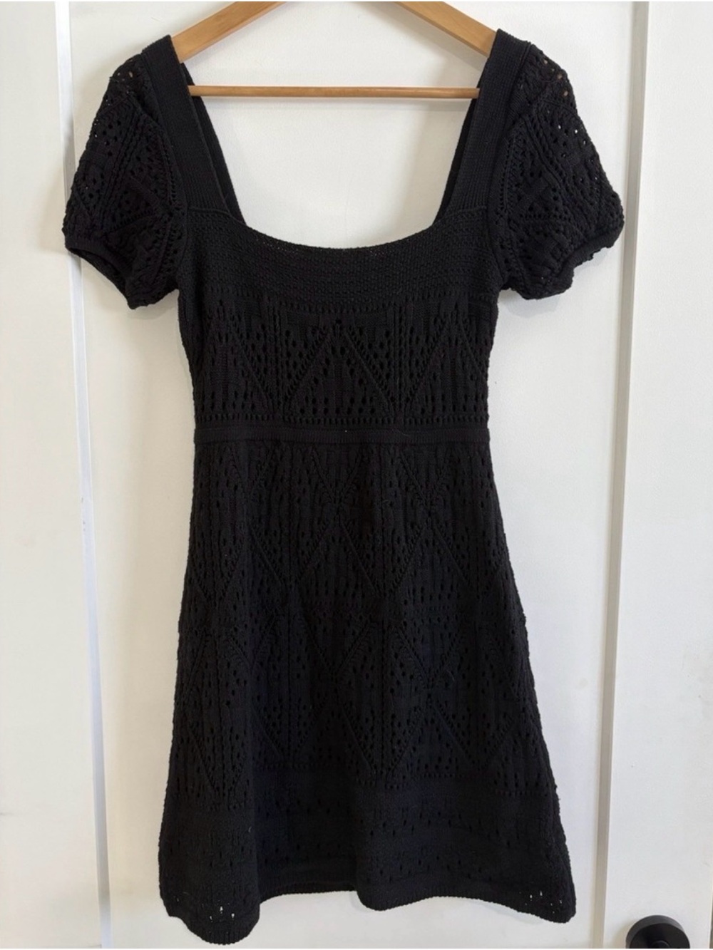 saltwater LUXE Black Crochet Square-Neck Mini Dress